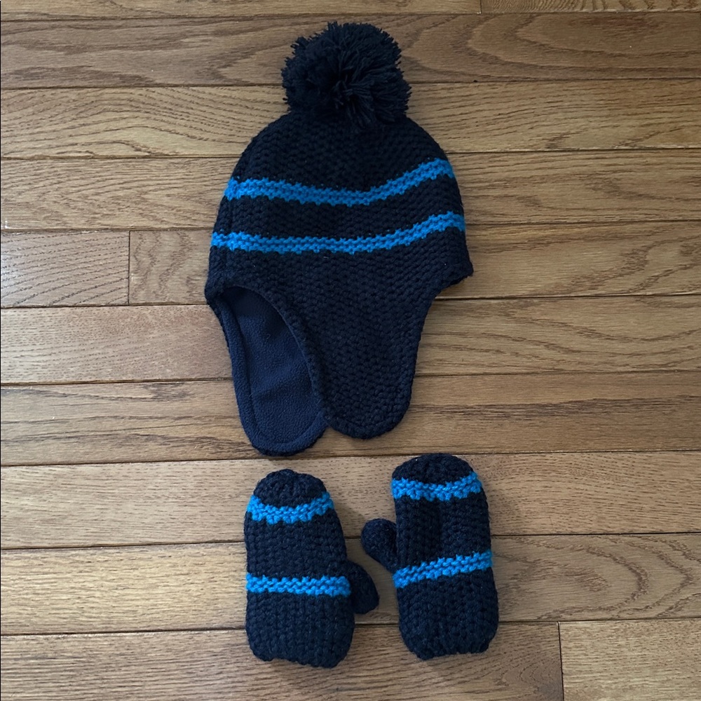 ❄️ OLD NAVY Kids Hat and Mittens Set size small navy blue royal blue snow EUC